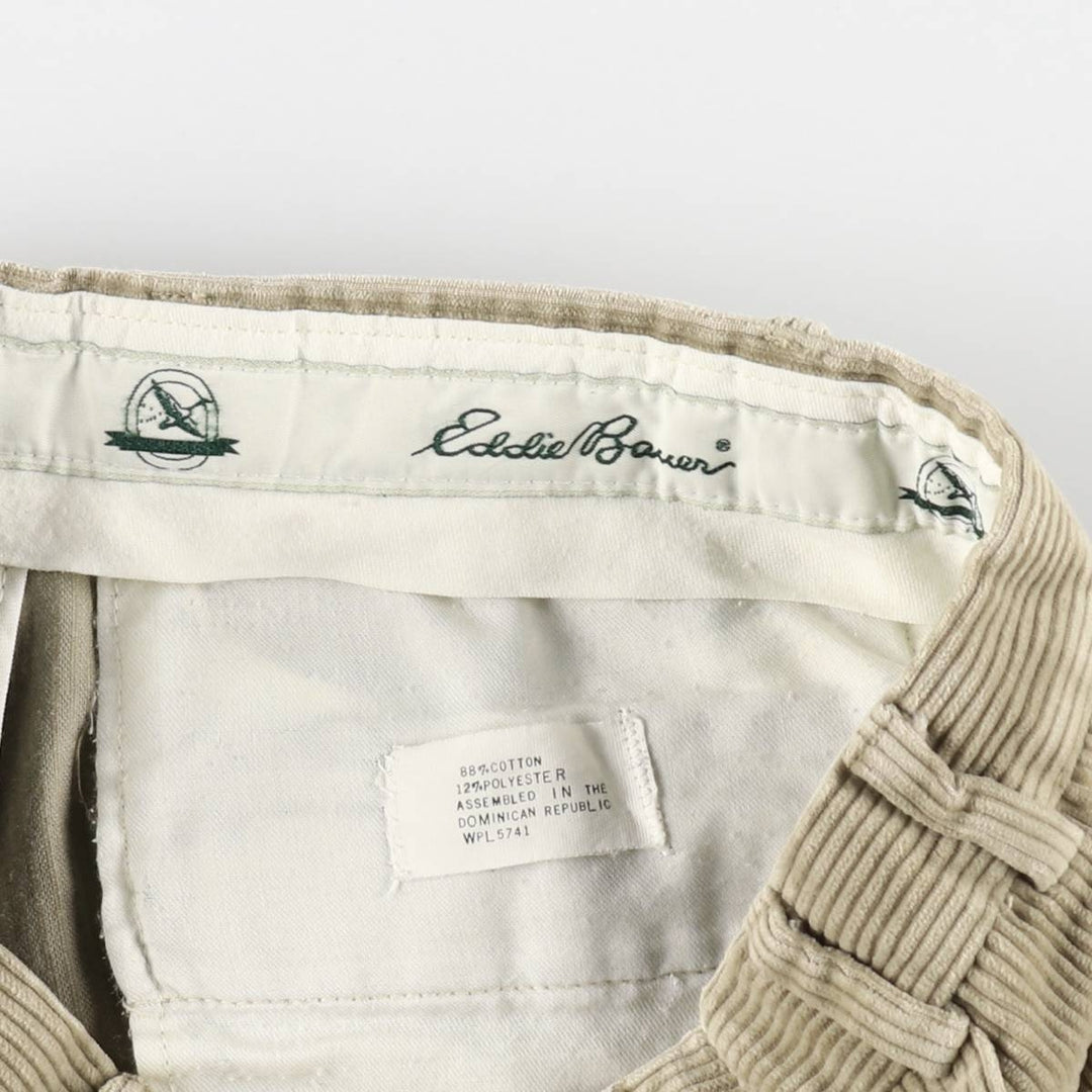 80s-90'S Eddie Bauer black tag, two-pleat, wide-wale corduroy pants, men's size W30 (approx.) cotton Beige type Vintage Second Hand