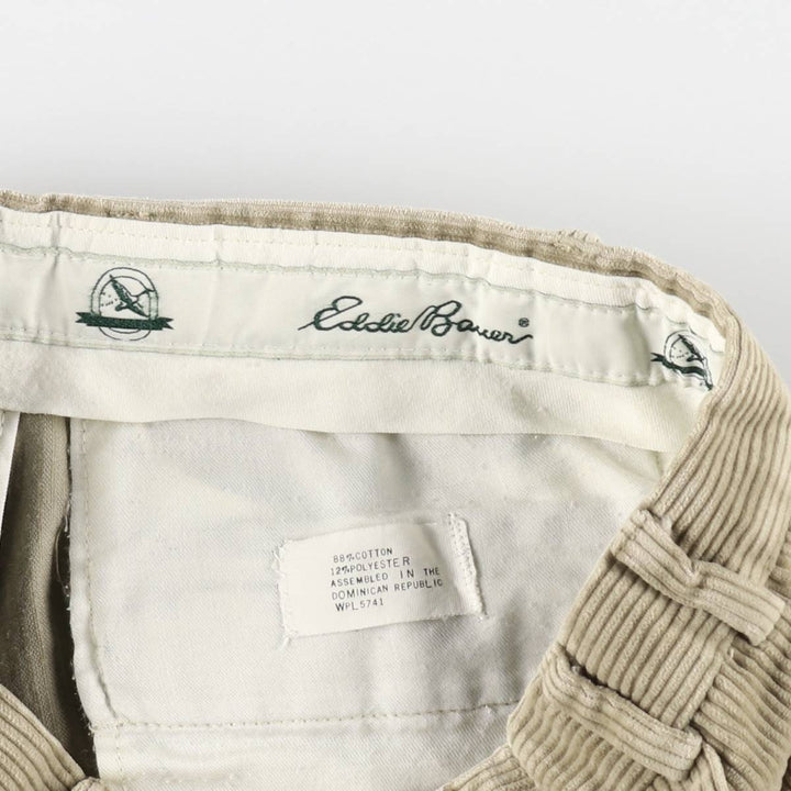 80s-90'S Eddie Bauer black tag, two-pleat, wide-wale corduroy pants, men's size W30 (approx.) cotton Beige type Vintage Second Hand