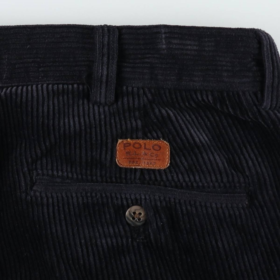 Ralph Lauren POLO by Ralph Lauren ANDREW PANT, two-pleat corduroy pants, men's size W35. cotton navy blue type Vintage Second Hand