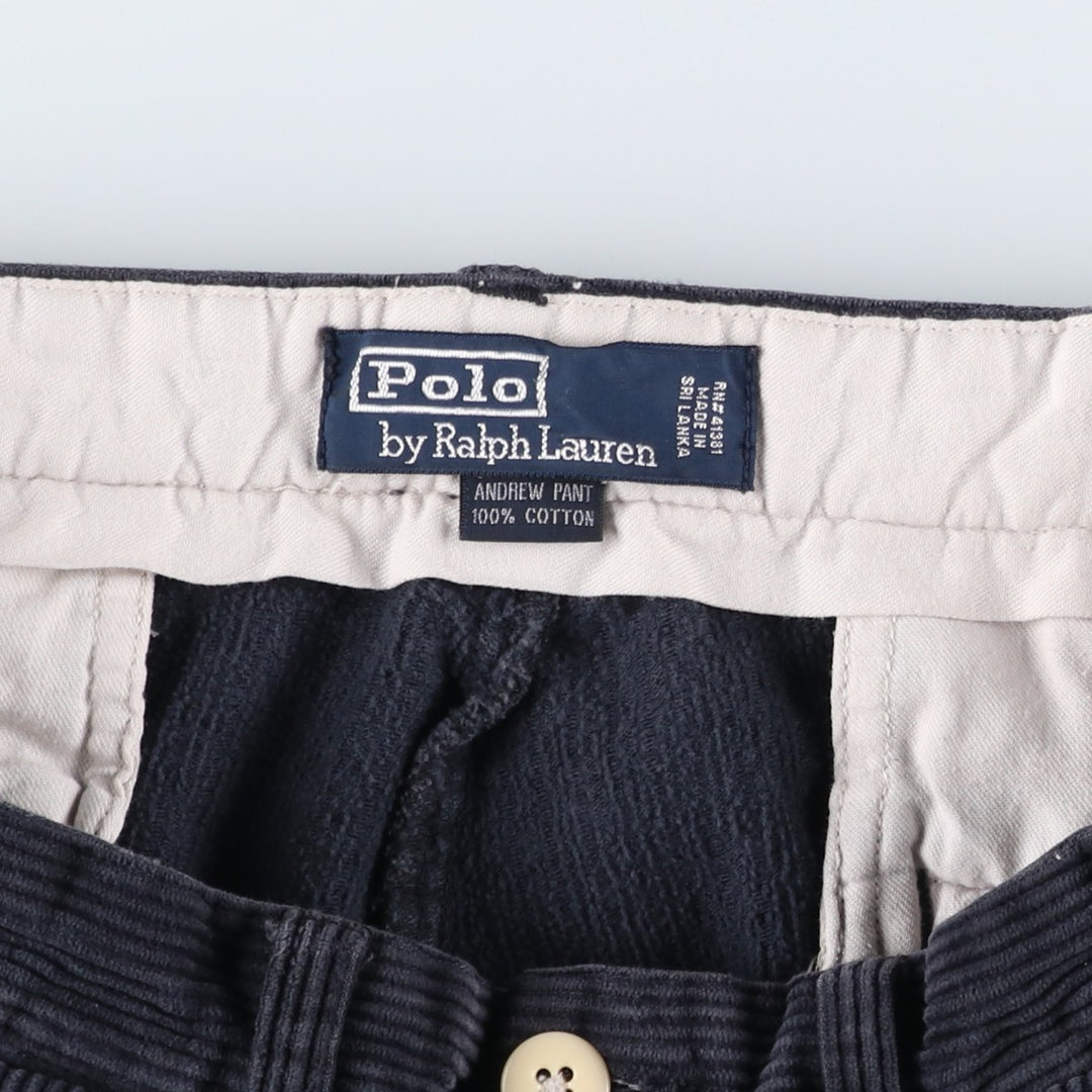 Ralph Lauren Polo by Ralph Lauren ANDREW PANT Two-pleat corduroy pants, men's size W34 (approx.) cotton navy blue type Vintage Second Hand