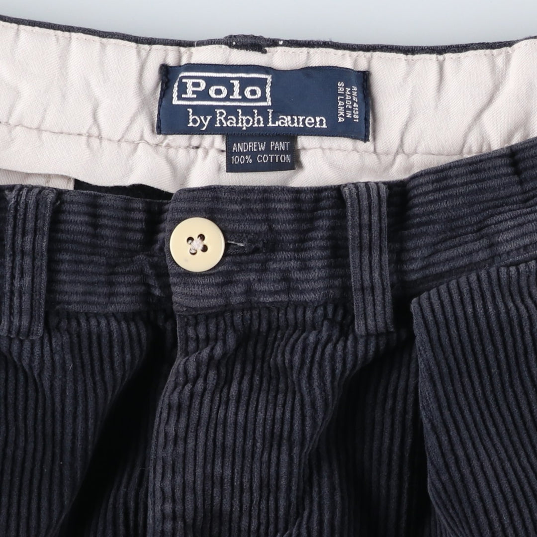 Ralph Lauren Polo by Ralph Lauren ANDREW PANT Two-pleat corduroy pants, men's size W34 (approx.) cotton navy blue type Vintage Second Hand