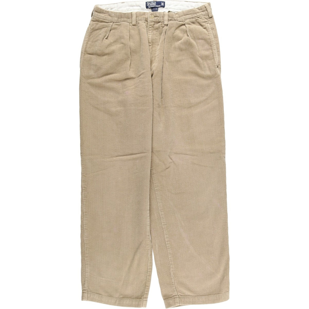 Ralph Lauren POLO by Ralph Lauren ANDREW PANT, two-pleat corduroy pants, men's size W34. cotton Beige type Vintage Second Hand