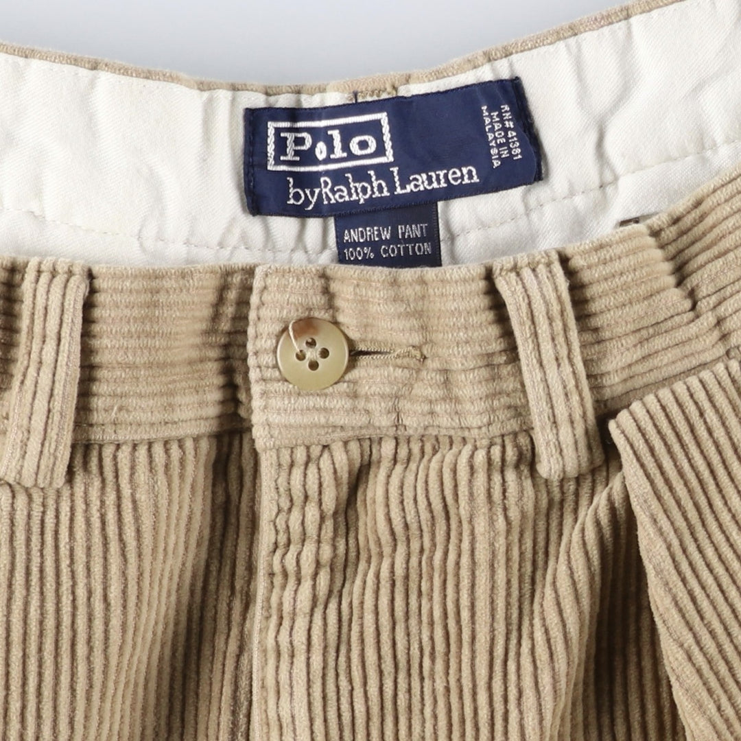 Ralph Lauren POLO by Ralph Lauren ANDREW PANT, two-pleat corduroy pants, men's size W34. cotton Beige type Vintage Second Hand