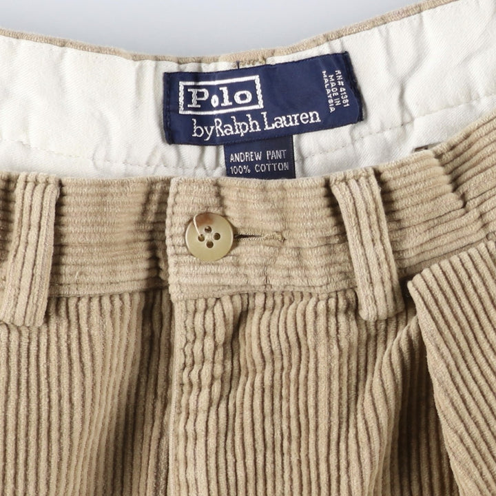 Ralph Lauren POLO by Ralph Lauren ANDREW PANT, two-pleat corduroy pants, men's size W34. cotton Beige type Vintage Second Hand