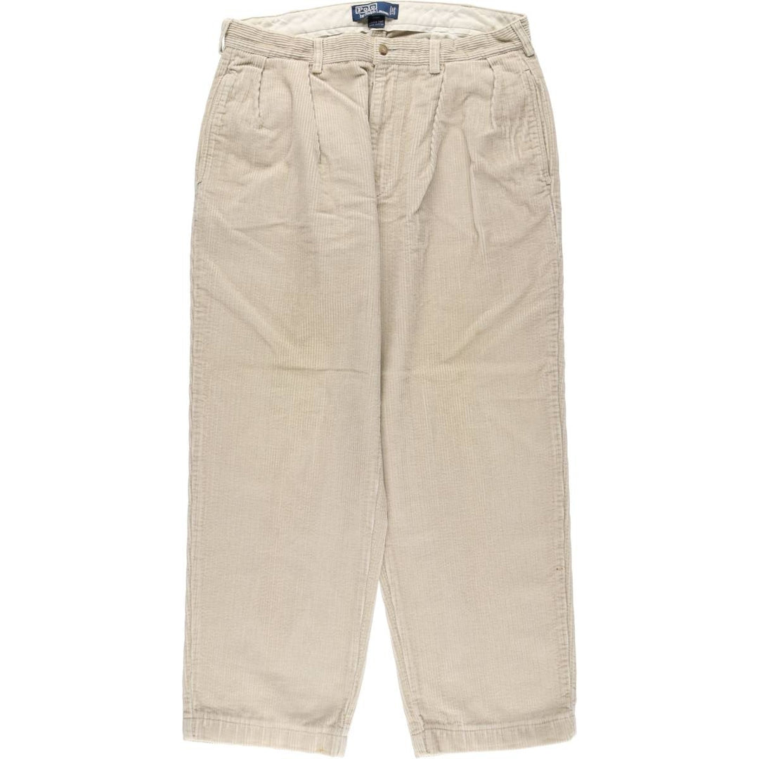 Ralph Lauren POLO by Ralph Lauren ANDREW PANT, two-pleat, wide-ribbed corduroy pants, men's size W34. cotton ivory Vintage Second Hand