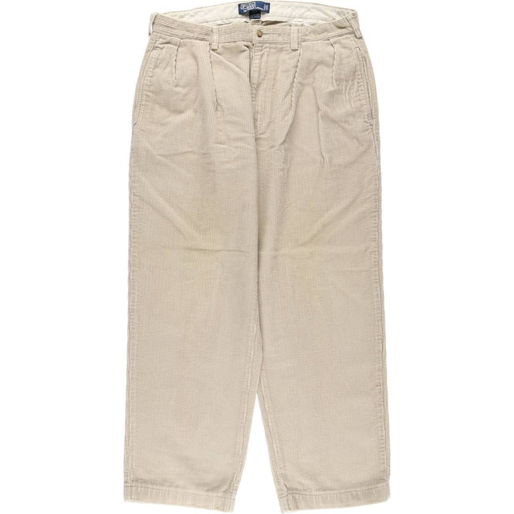 Ralph Lauren POLO by Ralph Lauren ANDREW PANT, two-pleat, wide-ribbed corduroy pants, men's size W34. cotton ivory Vintage Second Hand