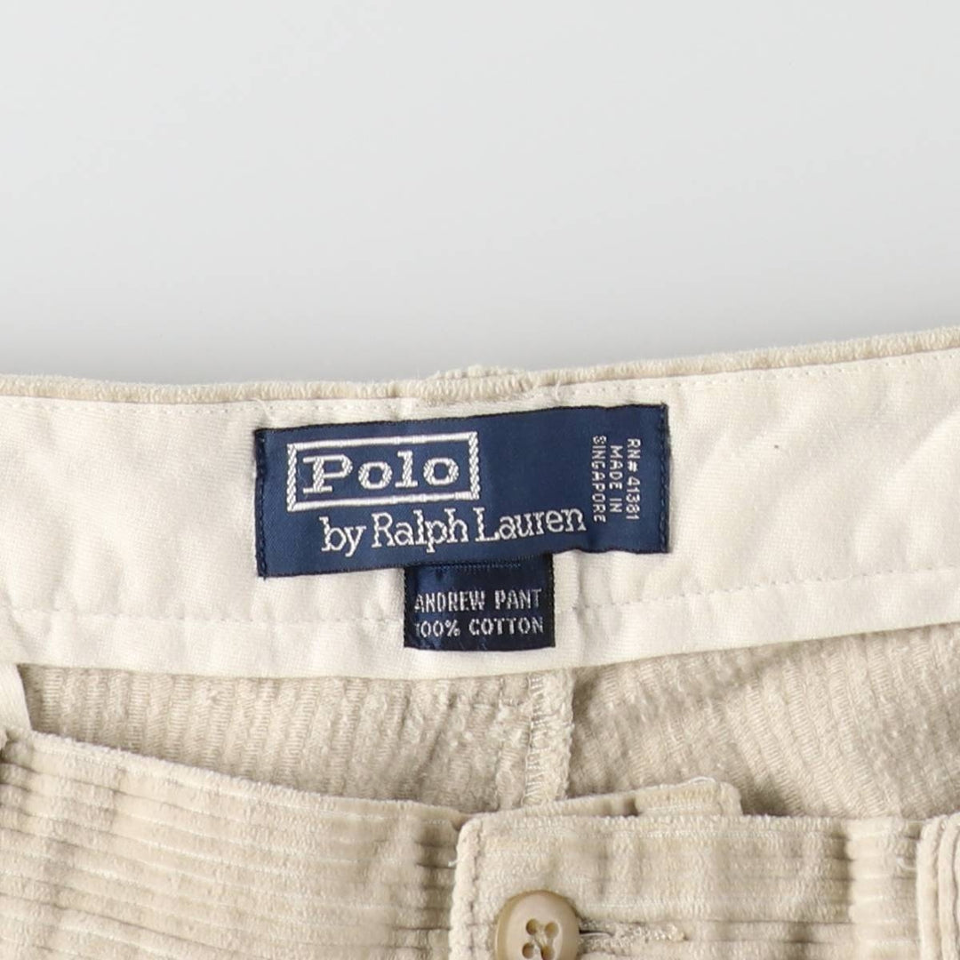 Ralph Lauren POLO by Ralph Lauren ANDREW PANT, two-pleat, wide-ribbed corduroy pants, men's size W34. cotton ivory Vintage Second Hand