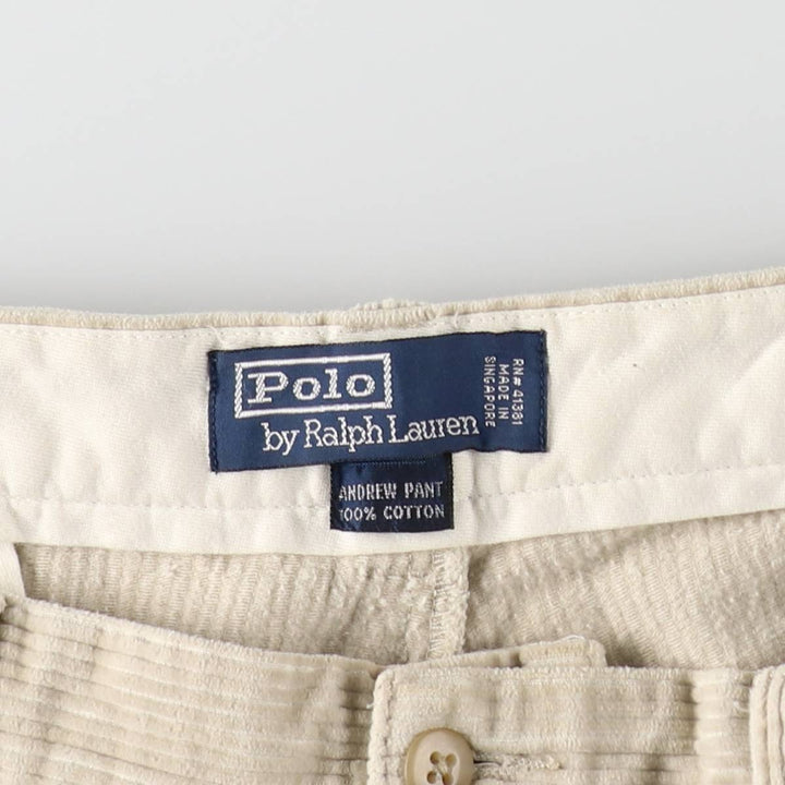 Ralph Lauren POLO by Ralph Lauren ANDREW PANT, two-pleat, wide-ribbed corduroy pants, men's size W34. cotton ivory Vintage Second Hand