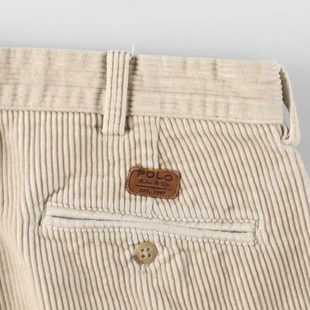Ralph Lauren POLO by Ralph Lauren ANDREW PANT, two-pleat, wide-ribbed corduroy pants, men's size W34. cotton ivory Vintage Second Hand