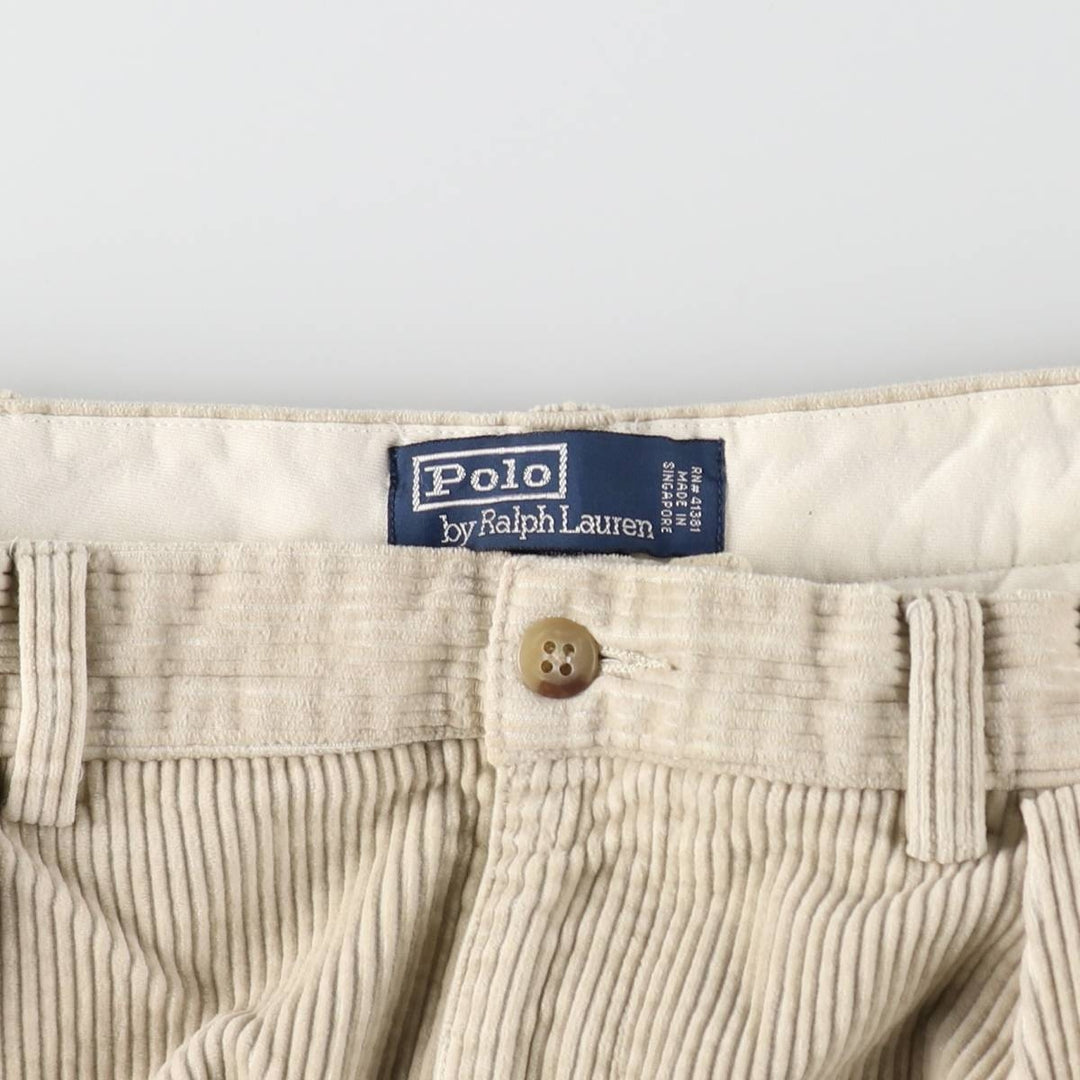 Ralph Lauren POLO by Ralph Lauren ANDREW PANT, two-pleat, wide-ribbed corduroy pants, men's size W34. cotton ivory Vintage Second Hand