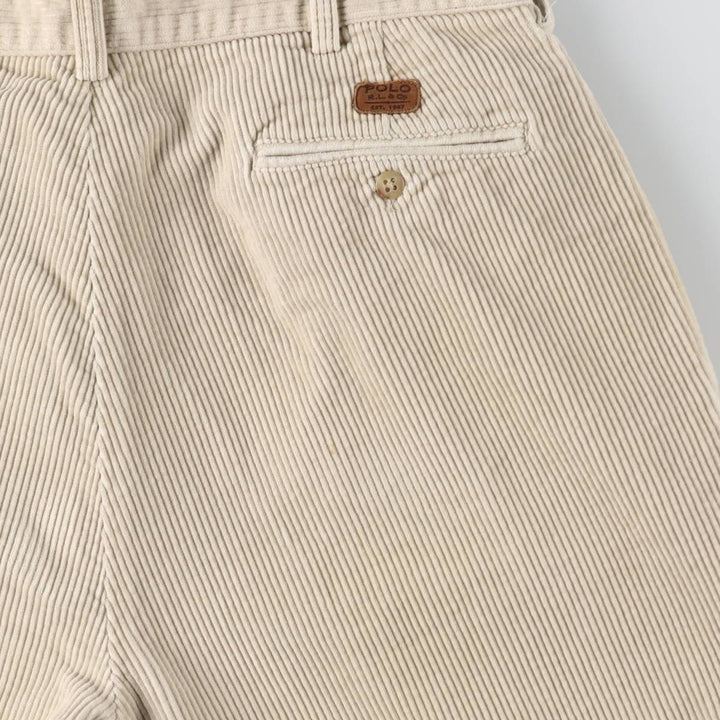 Ralph Lauren POLO by Ralph Lauren ANDREW PANT, two-pleat, wide-ribbed corduroy pants, men's size W34. cotton ivory Vintage Second Hand