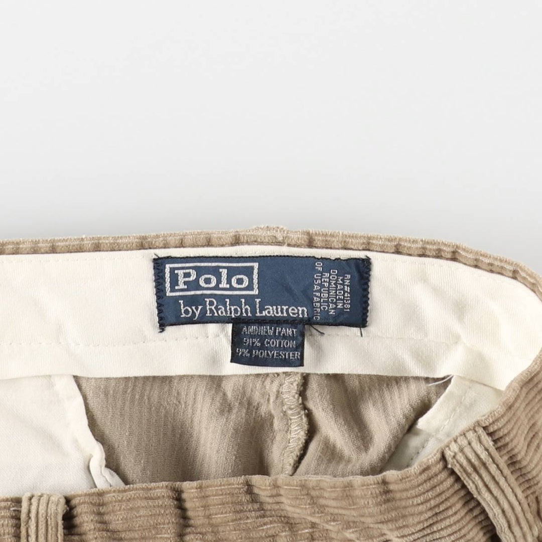 Ralph Lauren POLO by Ralph Lauren ANDREW PANT, two-pleat corduroy pants, men's, W33 equivalent cotton Beige type Vintage Second Hand