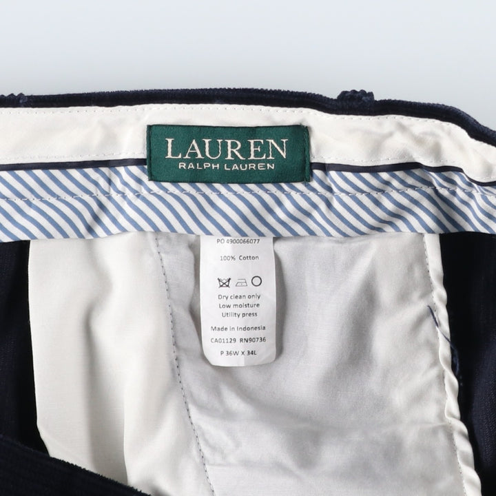 Ralph Lauren LAUREN Two-pleat Corduroy Pants, Men's Size W37 (approx.) cotton navy blue type Vintage Second Hand