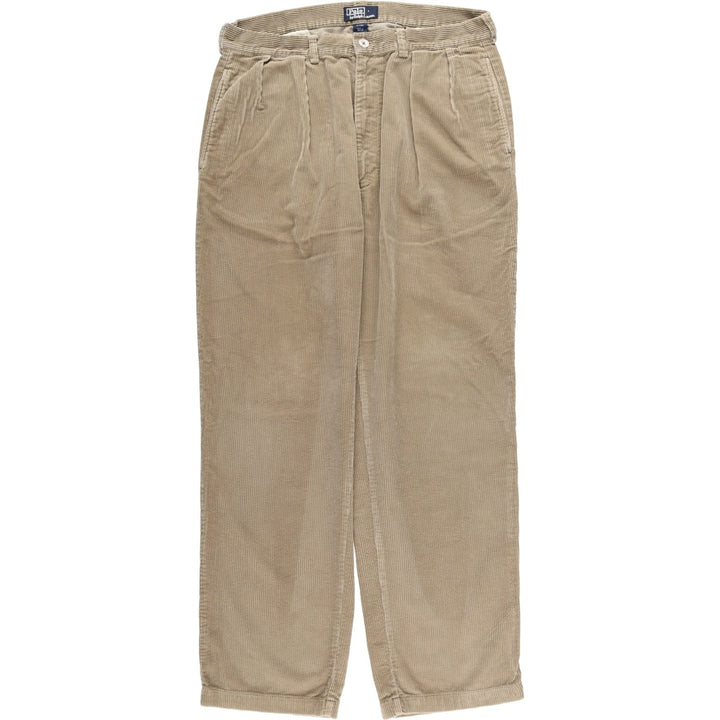 Ralph Lauren POLO by Ralph Lauren ANDREW PANT, two-pleat corduroy pants, men's size W35. cotton Beige type Vintage Second Hand