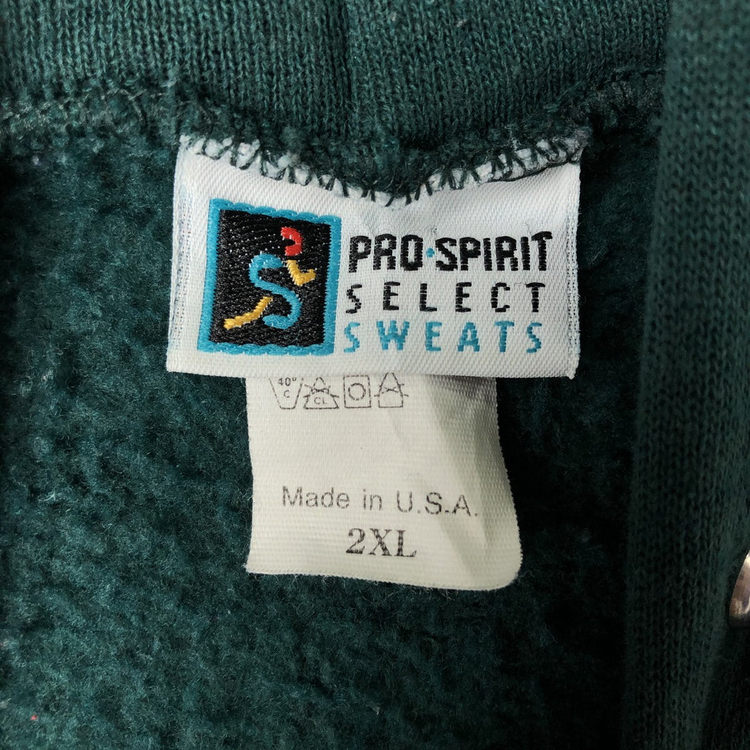 90'S PRO SPIRIT Full-Zip Sweatshirt Hoodie, Made in USA, Men's XXL equivalent, Vintage cotton Green type dark green Vintage Second Hand