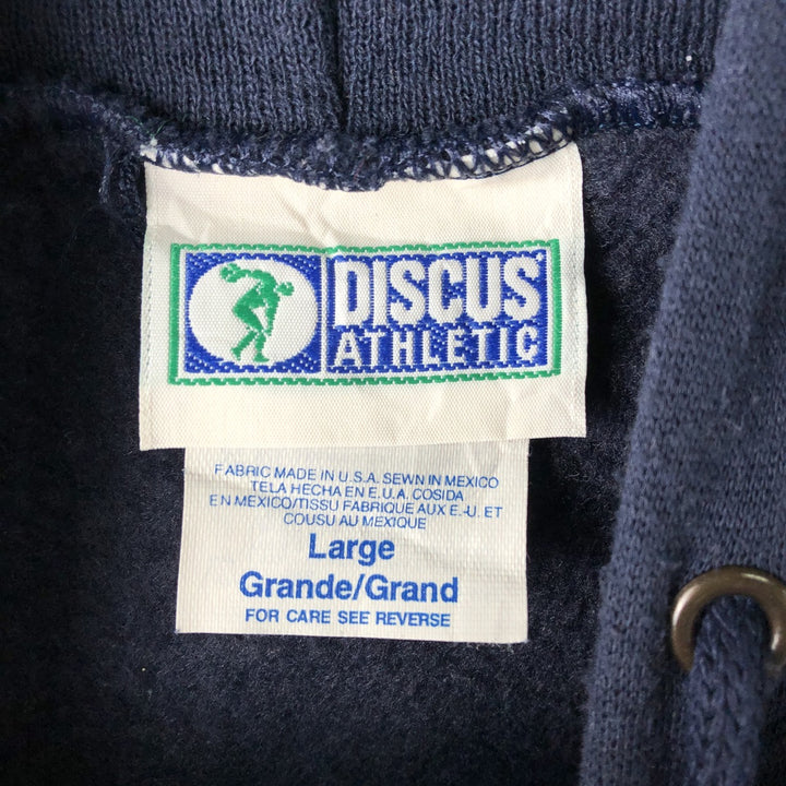 90'S DISCUS ATHLETIC Full-Zip Sweatshirt Hoodie, Men's Size L (Equivalent), Vintage cotton Navy blue Vintage Second Hand