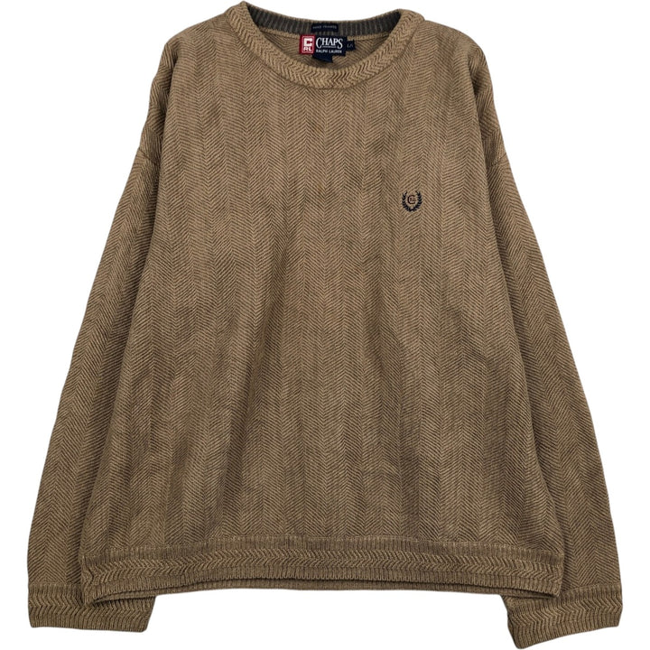 Ralph Lauren CHAPS Herringbone Cotton Knit Sweater, Men's Size L cotton Beige type Vintage Second Hand