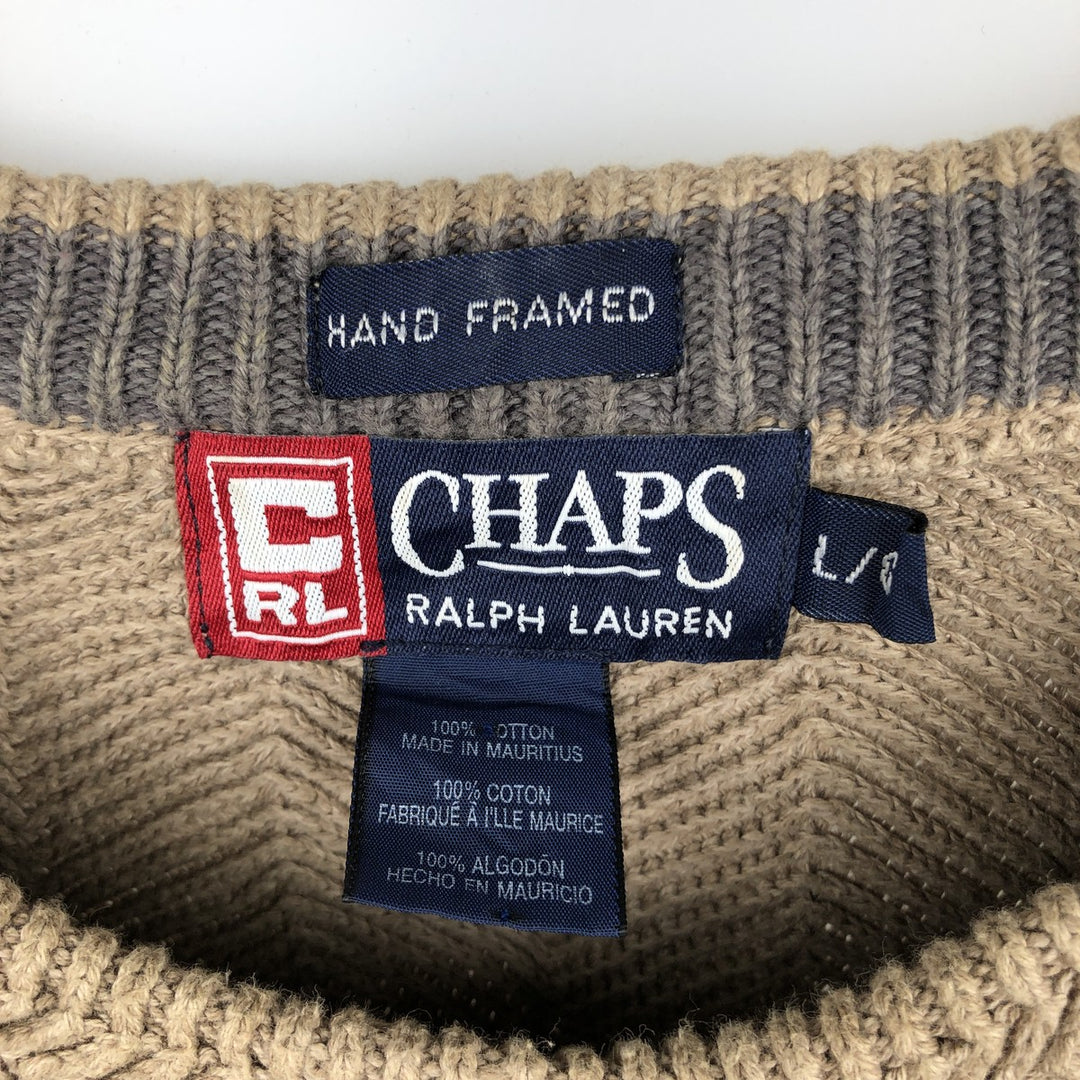 Ralph Lauren CHAPS Herringbone Cotton Knit Sweater, Men's Size L cotton Beige type Vintage Second Hand