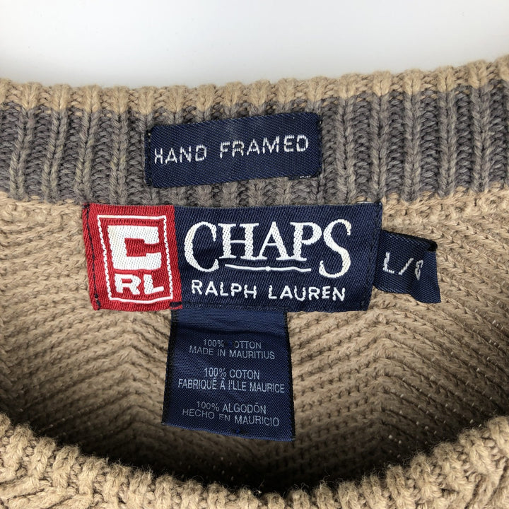 Ralph Lauren CHAPS Herringbone Cotton Knit Sweater, Men's Size L cotton Beige type Vintage Second Hand