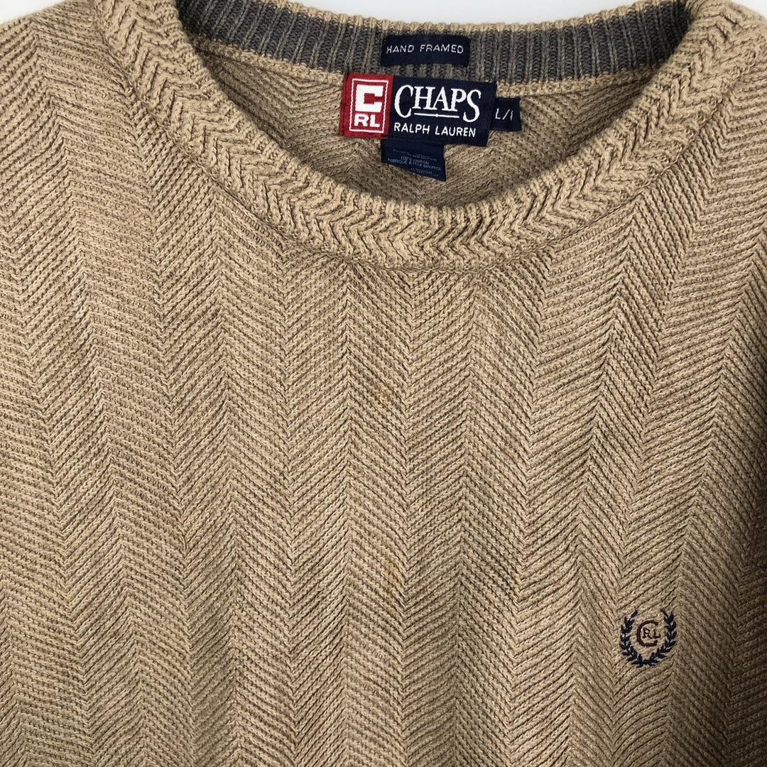 Ralph Lauren CHAPS Herringbone Cotton Knit Sweater, Men's Size L cotton Beige type Vintage Second Hand