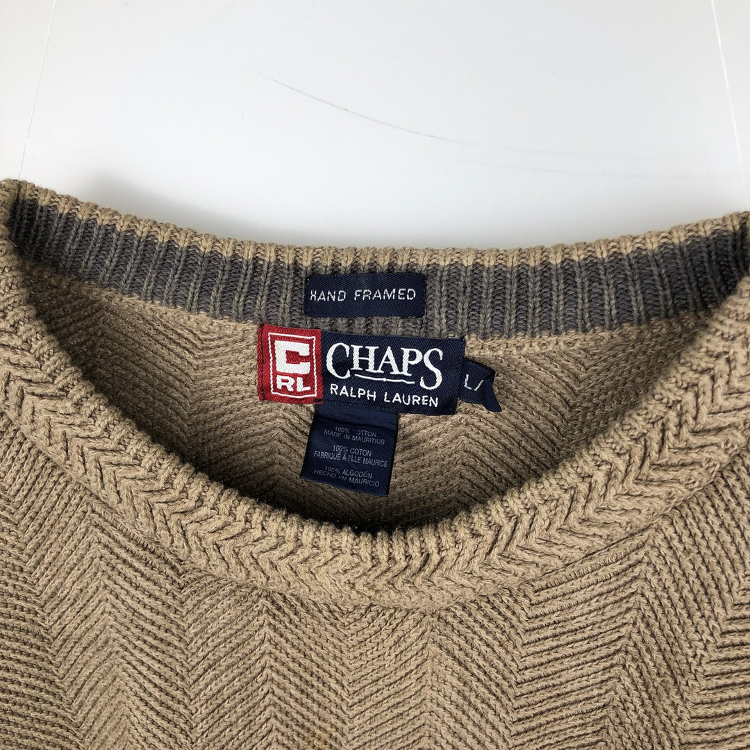 Ralph Lauren CHAPS Herringbone Cotton Knit Sweater, Men's Size L cotton Beige type Vintage Second Hand