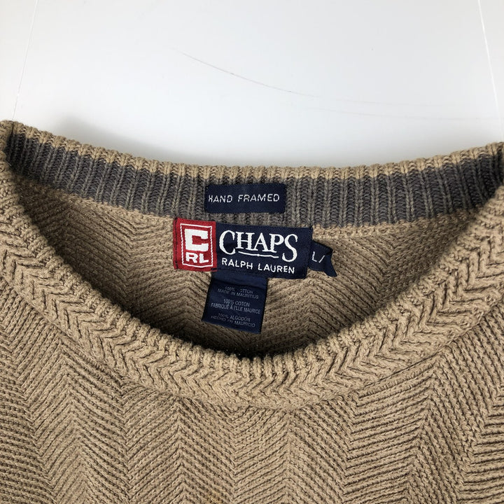 Ralph Lauren CHAPS Herringbone Cotton Knit Sweater, Men's Size L cotton Beige type Vintage Second Hand