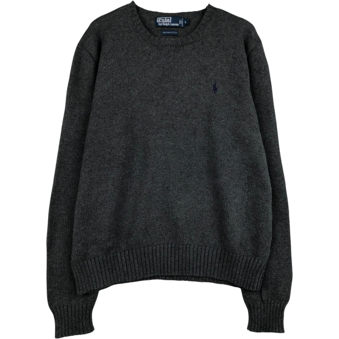 Ralph Lauren POLO by Ralph Lauren Cotton Knit Sweater Men's L size Pima Cotton Charcoal Vintage Second Hand