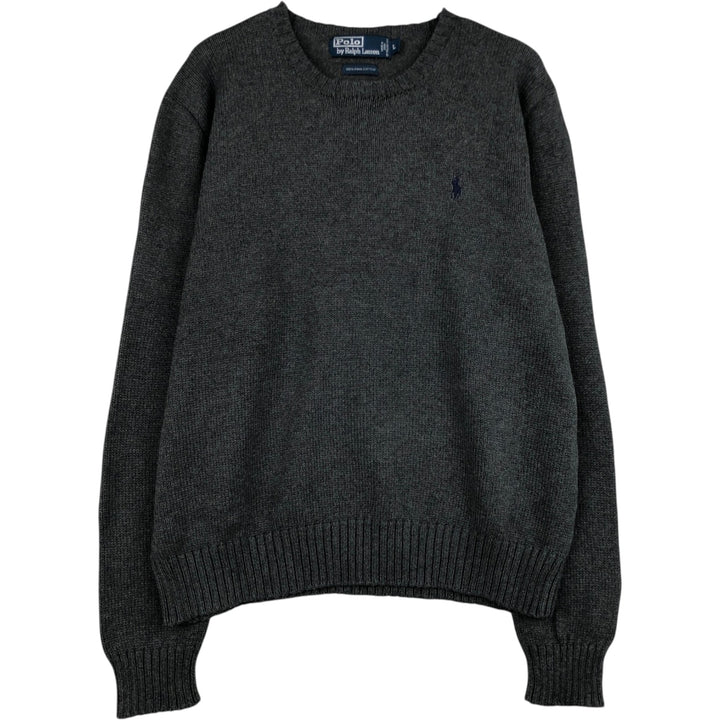 Ralph Lauren POLO by Ralph Lauren Cotton Knit Sweater Men's L size Pima Cotton Charcoal Vintage Second Hand