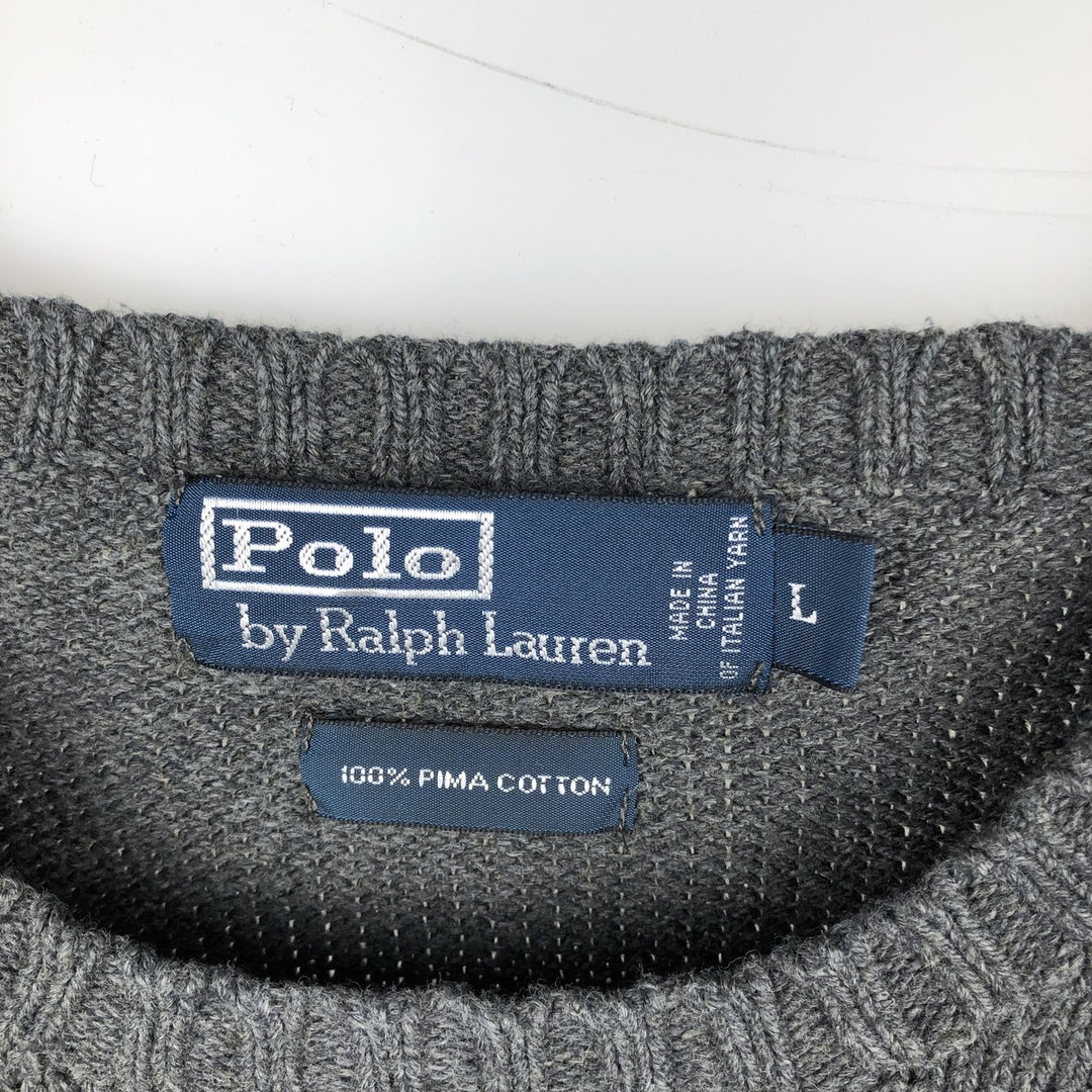 Ralph Lauren POLO by Ralph Lauren Cotton Knit Sweater Men's L size Pima Cotton Charcoal Vintage Second Hand