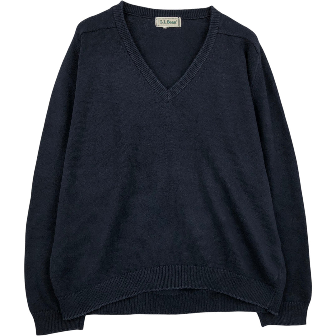90s-00'S L.L.Bean V-neck cotton knit sweater, men's size XL equivalent, vintage. unclear navy blue type Vintage Second Hand