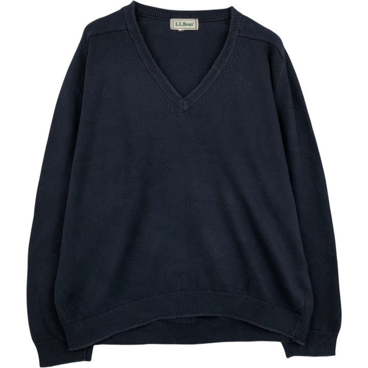 90s-00'S L.L.Bean V-neck cotton knit sweater, men's size XL equivalent, vintage. unclear navy blue type Vintage Second Hand