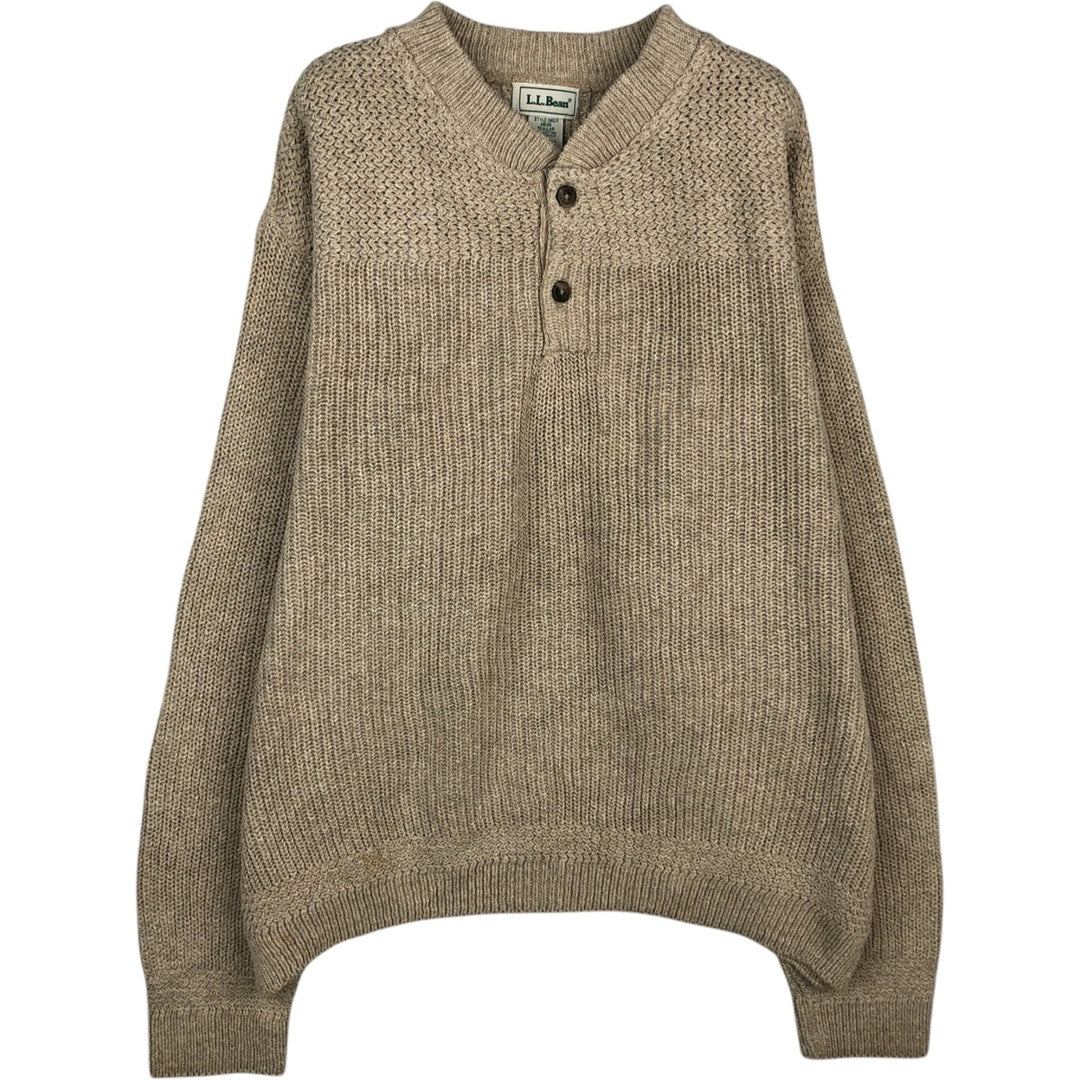 90'S LL Bean Henley Neck Cotton Knit Sweater, Made in USA, Men's Size L (approx.), Vintage cotton pale white type Vintage Second Hand