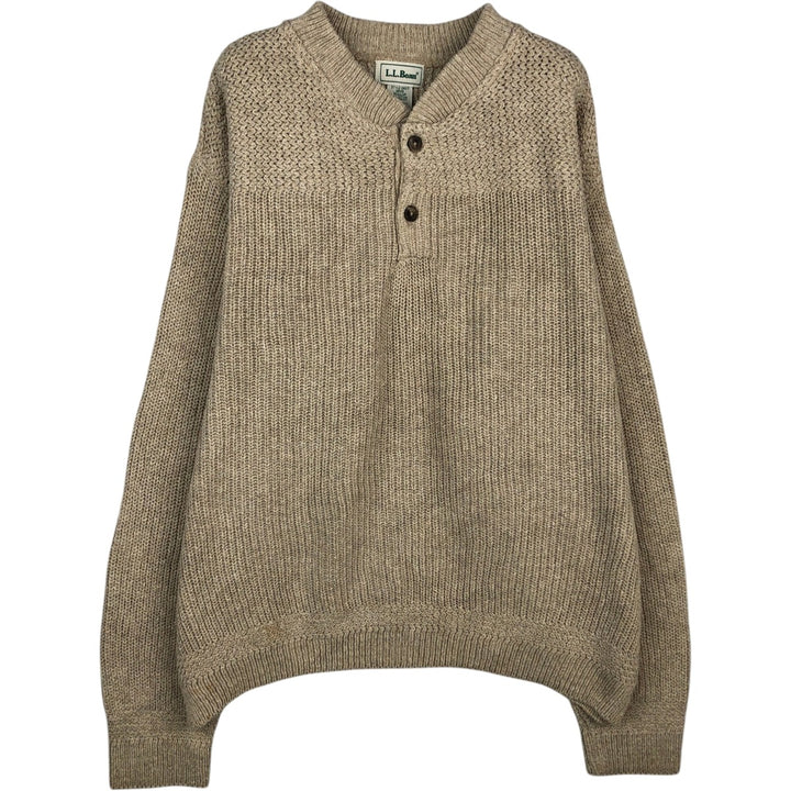 90'S LL Bean Henley Neck Cotton Knit Sweater, Made in USA, Men's Size L (approx.), Vintage cotton pale white type Vintage Second Hand