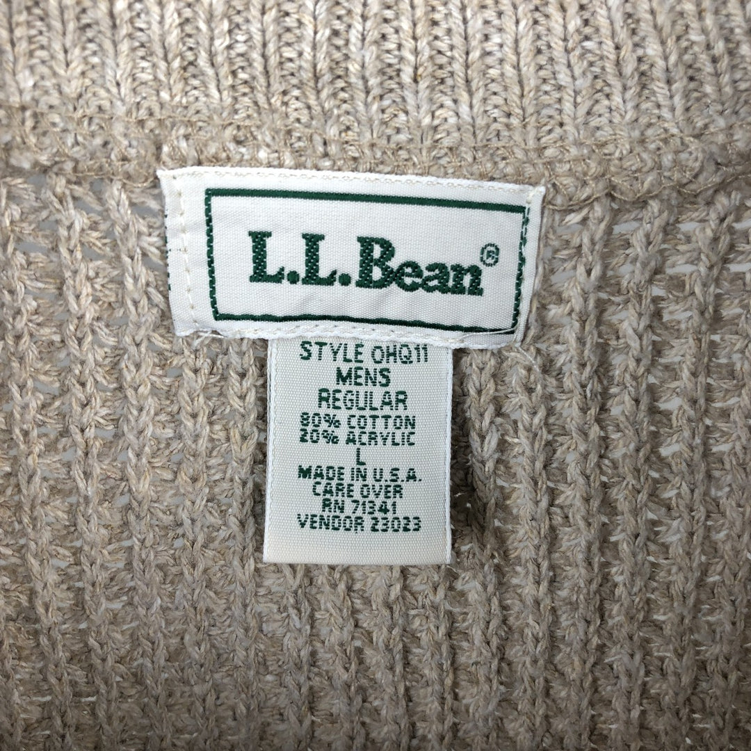 90'S LL Bean Henley Neck Cotton Knit Sweater, Made in USA, Men's Size L (approx.), Vintage cotton pale white type Vintage Second Hand