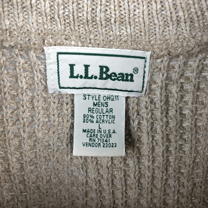 90'S LL Bean Henley Neck Cotton Knit Sweater, Made in USA, Men's Size L (approx.), Vintage cotton pale white type Vintage Second Hand