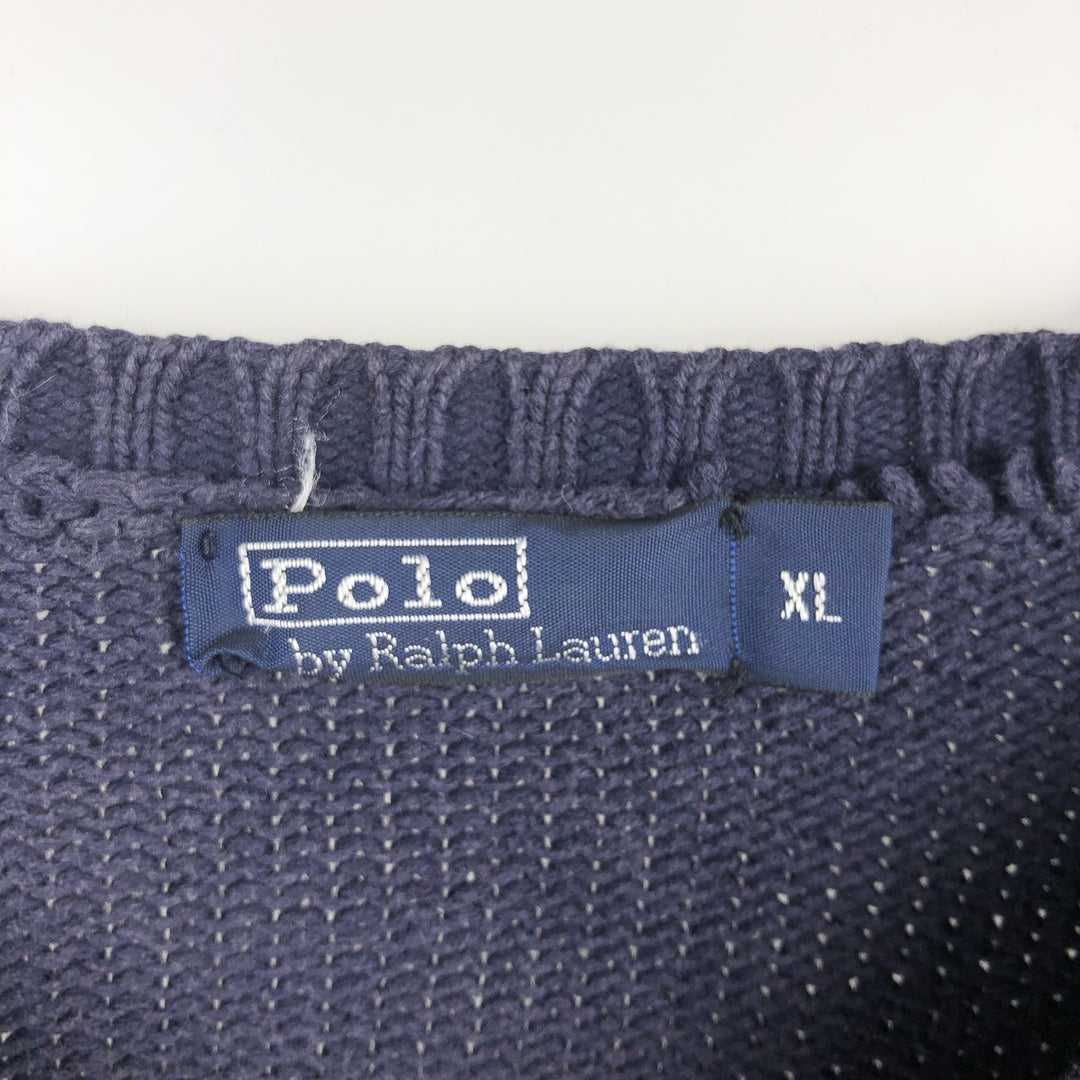 Ralph Lauren POLO by Ralph Lauren V-neck cotton knit sweater, men's XL size cotton navy blue type Vintage Second Hand