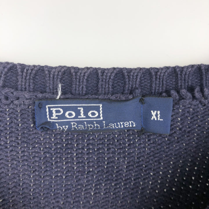 Ralph Lauren POLO by Ralph Lauren V-neck cotton knit sweater, men's XL size cotton navy blue type Vintage Second Hand