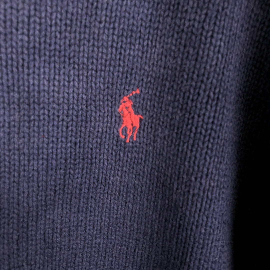 Ralph Lauren POLO by Ralph Lauren V-neck cotton knit sweater, men's XL size cotton navy blue type Vintage Second Hand