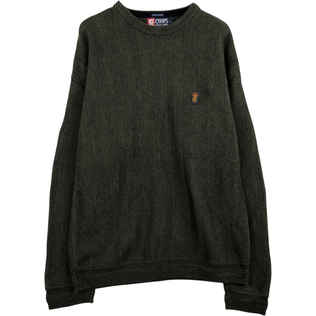 Ralph Lauren CHAPS Herringbone Cotton Knit Sweater, Men's Size L cotton Green type dark green Vintage Second Hand