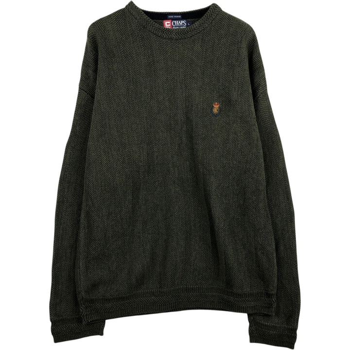 Ralph Lauren CHAPS Herringbone Cotton Knit Sweater, Men's Size L cotton Green type dark green Vintage Second Hand