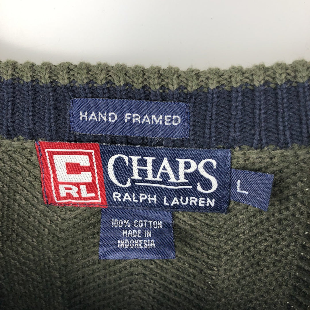 Ralph Lauren CHAPS Herringbone Cotton Knit Sweater, Men's Size L cotton Green type dark green Vintage Second Hand