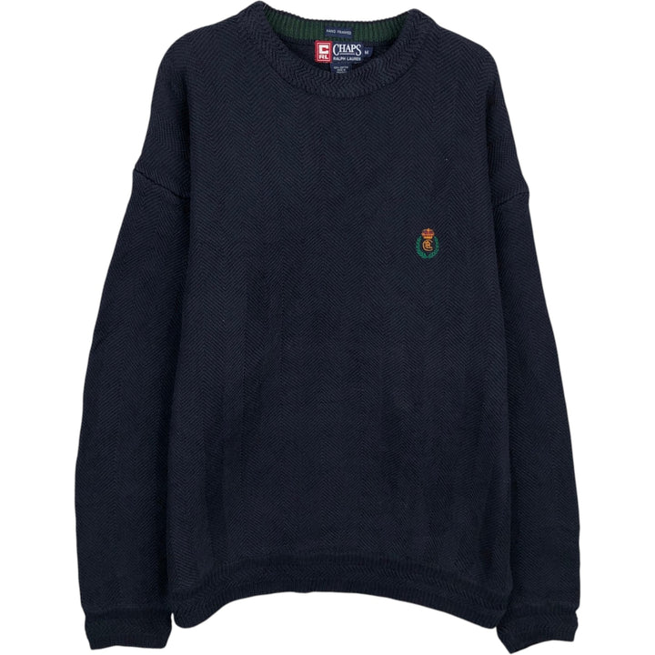 Ralph Lauren CHAPS herringbone cotton knit sweater, men's size M cotton navy blue type Vintage Second Hand