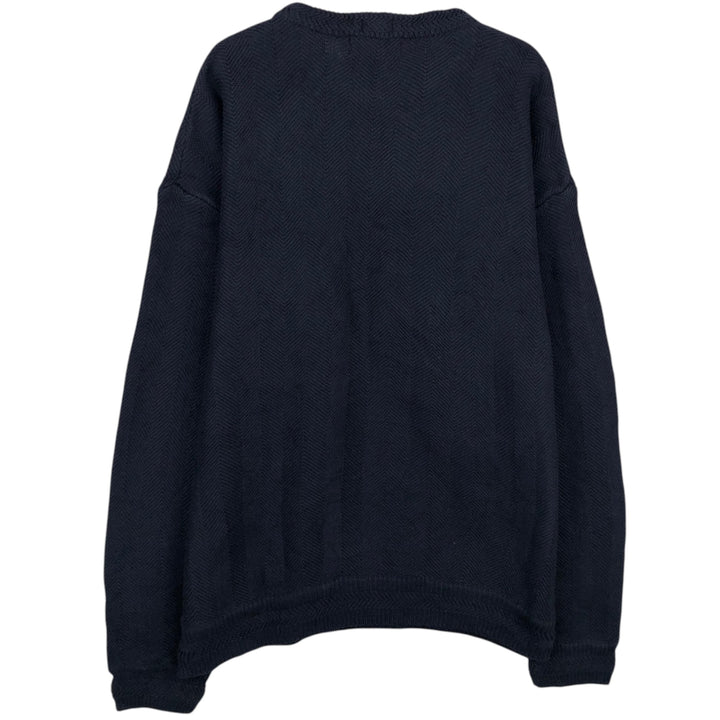 Ralph Lauren CHAPS herringbone cotton knit sweater, men's size M cotton navy blue type Vintage Second Hand