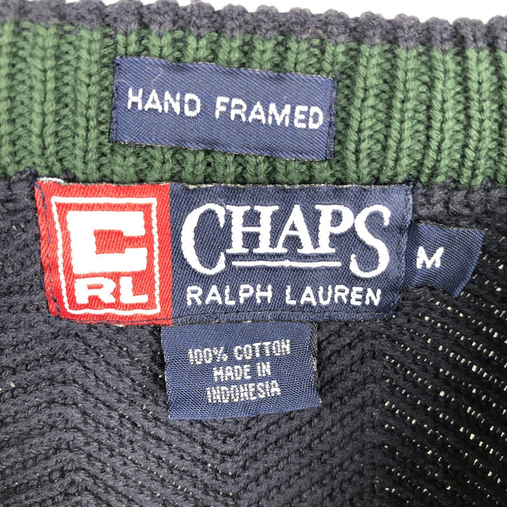 Ralph Lauren CHAPS herringbone cotton knit sweater, men's size M cotton navy blue type Vintage Second Hand