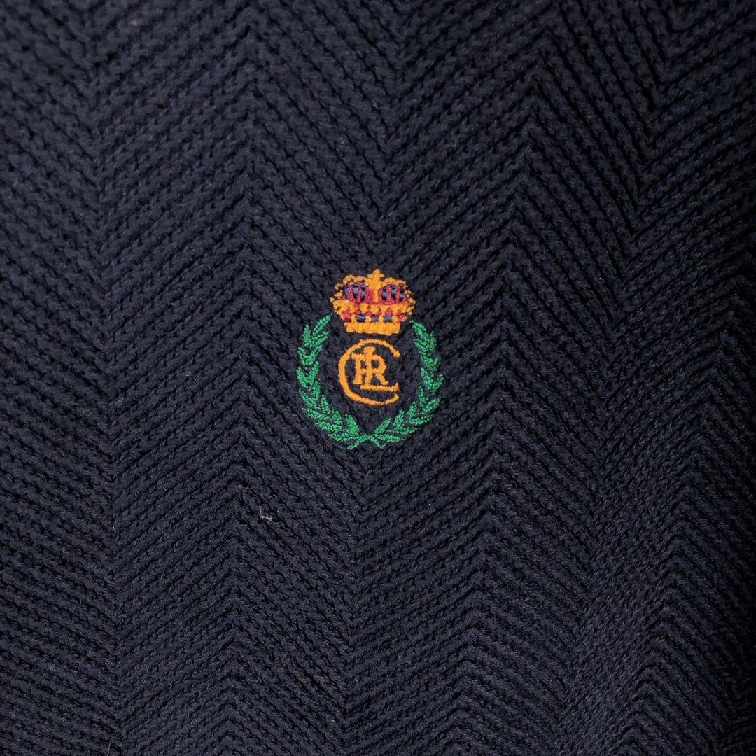 Ralph Lauren CHAPS herringbone cotton knit sweater, men's size M cotton navy blue type Vintage Second Hand