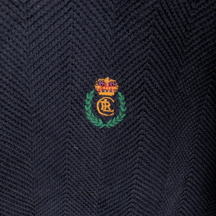Ralph Lauren CHAPS herringbone cotton knit sweater, men's size M cotton navy blue type Vintage Second Hand