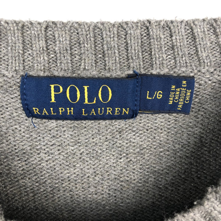 Ralph Lauren POLO RALPH LAUREN Cotton Knit Sweater Men's Size L cotton gray type Vintage Second Hand