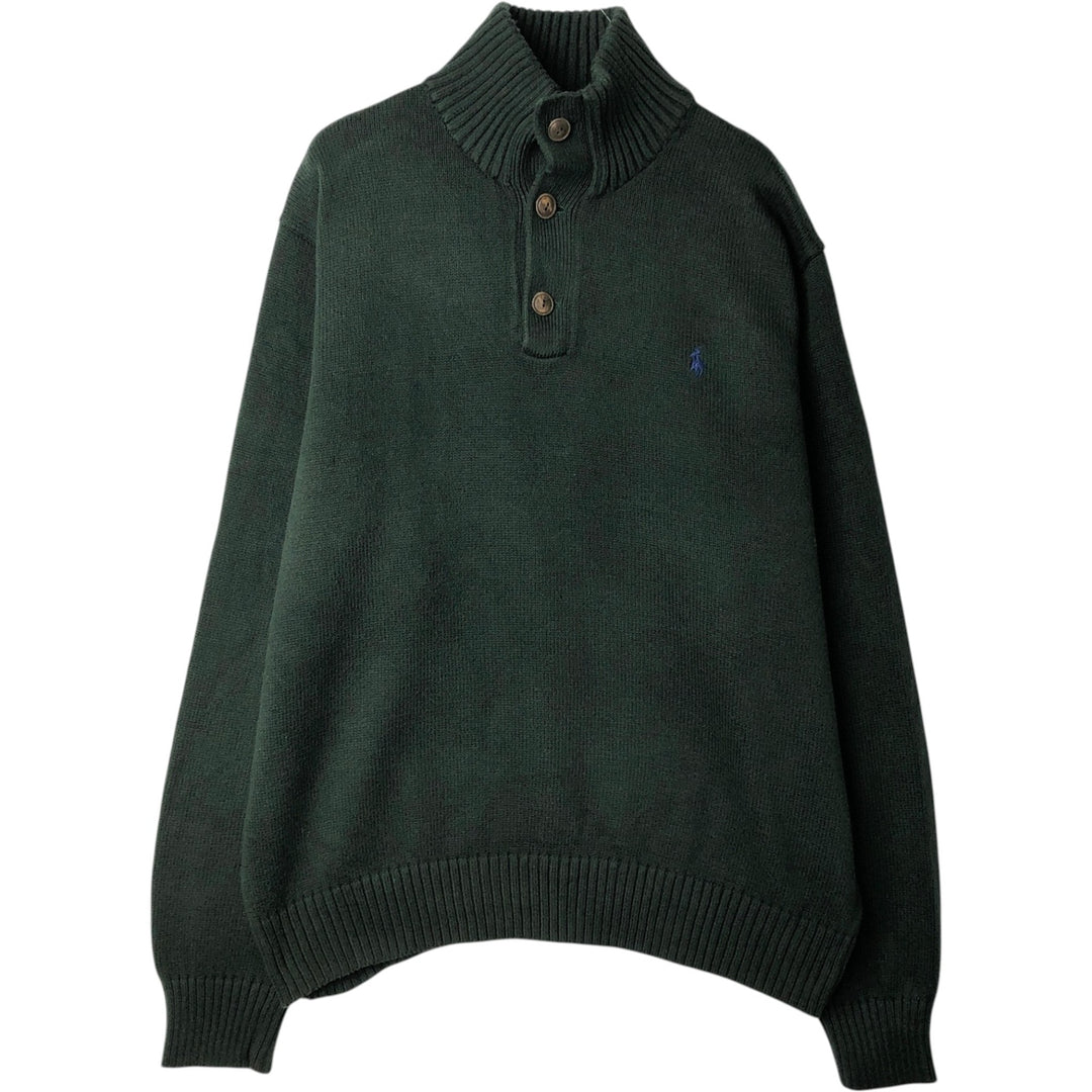 Ralph Lauren POLO RALPH LAUREN Half-Button Knit Sweater, Men's Size XL (approx.) cotton green type Vintage Second Hand