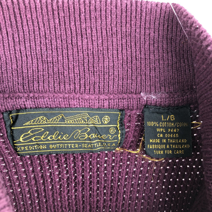 1990'S Eddie Bauer Black Tag Henley Neck Cotton Knit Sweater, Men's Size L (Equivalent), Vintage cotton red type reddish brown Vintage Second Hand