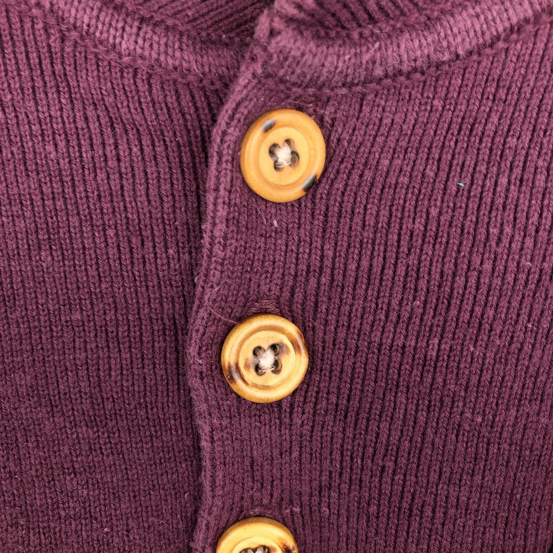 1990'S Eddie Bauer Black Tag Henley Neck Cotton Knit Sweater, Men's Size L (Equivalent), Vintage cotton red type reddish brown Vintage Second Hand
